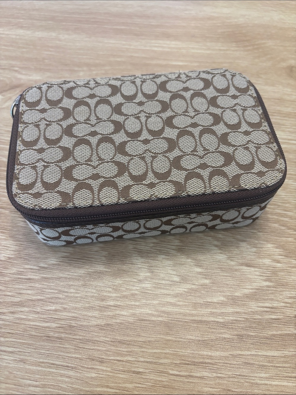 Coach logo Brown/Tan Signature Canvas Travel Pouch for jewelry or small items